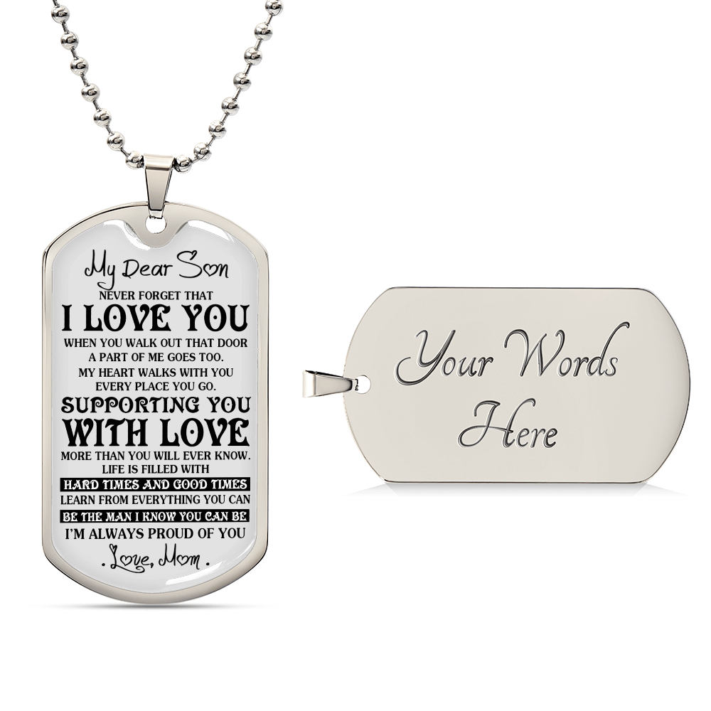 Mother And Son Necklace, To My Dear Son Dog Tag From Mom Love You