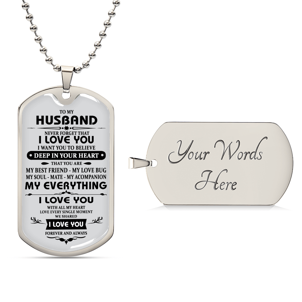 Husband Necklace Gift For Him, To My Husband Dog Tag From Wife Never Forget Jewelry
