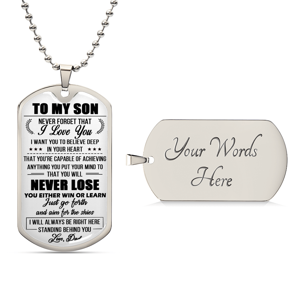 Never Forget That I Love You To MY Son Dog Tag Chain Gift From Daddy