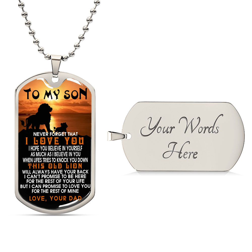 Lion Dog Tag Jewelry, To My Son Lion Dog Tag From Dad, This Old Lion Tag Pendant