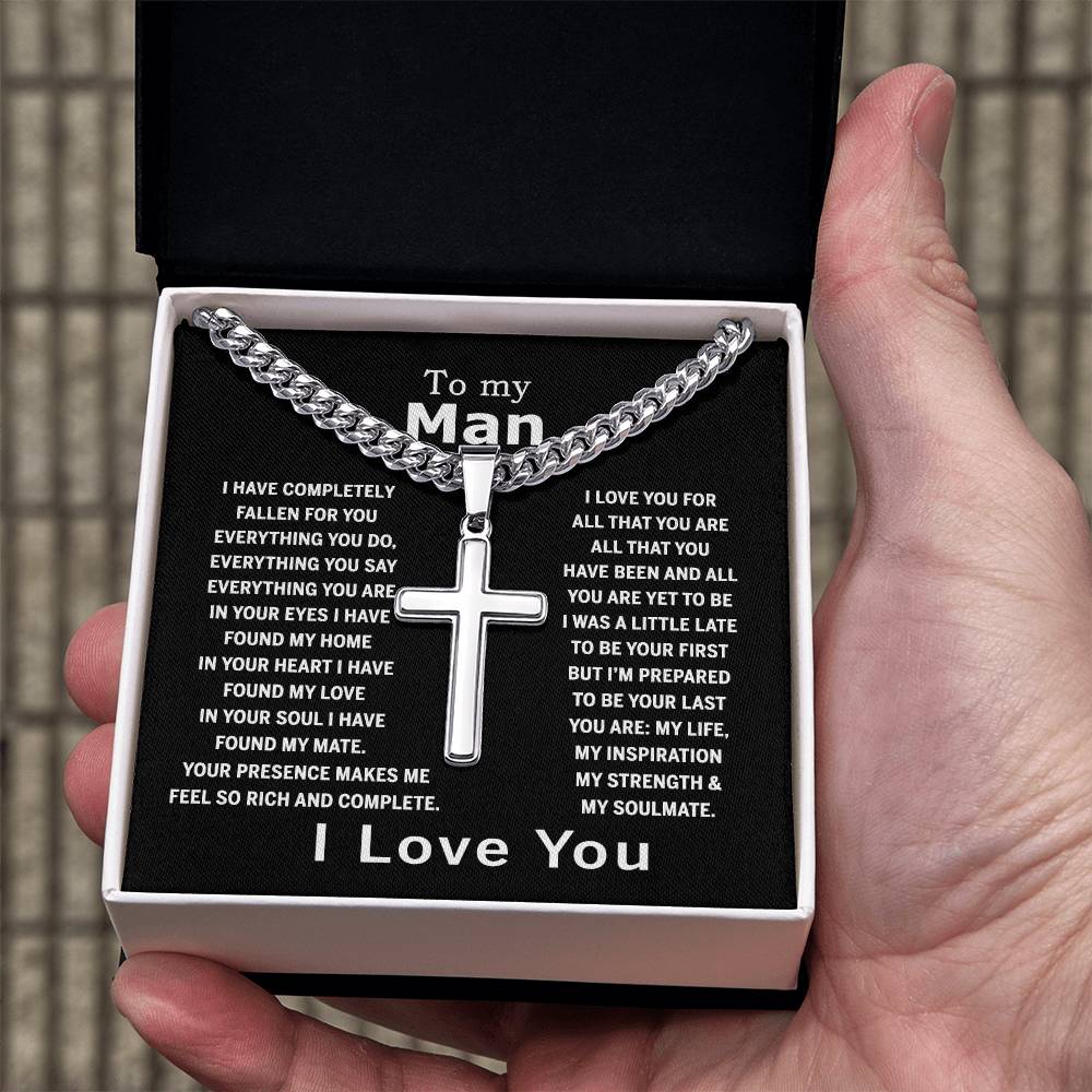 Cross Necklace Gift For Man, To My Man Cross Necklace From Women, Soulmate And Man Gift Necklace, Man And Soulmate Cross Necklace, Jewelry Gift For Men, Mans, Boyfriend Gift Necklace Gift For Him