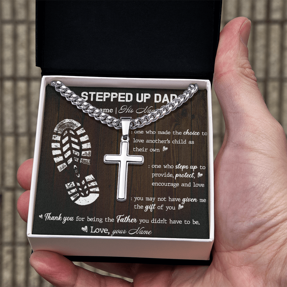 Personalized Stepdad Necklace, To My Stepped Up Dad Cuban Link Chain, Bonus Dad Necklace, Custom Necklace Gift For Stepdad Father's Day, Best Dad Gift Pendant Cuban Link Chain
