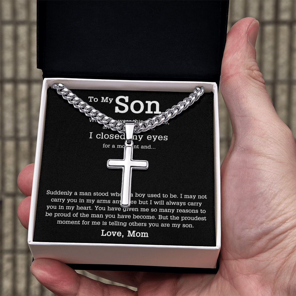 Sentimental Son Gifts Cross Necklace From Mom, Son Cross Necklace, Mother to Son Gifts Cross Necklace, Gift Necklace for Son Birthday, Unique Gifts for Son from Mother, Son Gift from Mom Mother