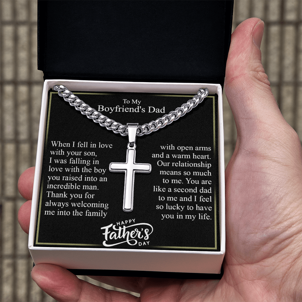 To My Boyfriend's Dad Cross Necklace From Daughter, Father's Day Pendant Gift for Boyfriend's Father, Personalized Cross Necklace For Boyfriend's Dad, Gift Necklace For Him, Jewelry Gift For Men