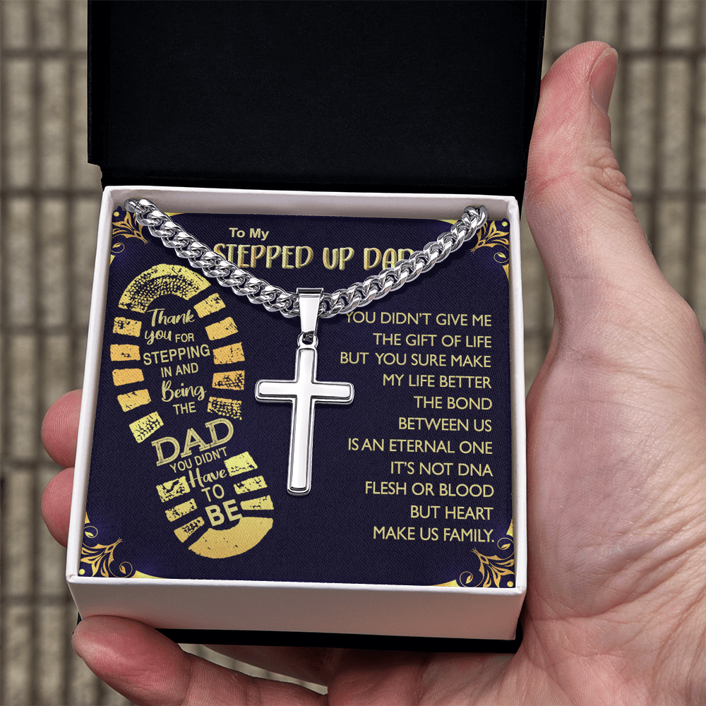 Personalized Step Dad Gifts Necklace - Step Dad Cross Necklace From Daughter, Birthday Present For Bonus Dad Necklace, Stepped Up Dad