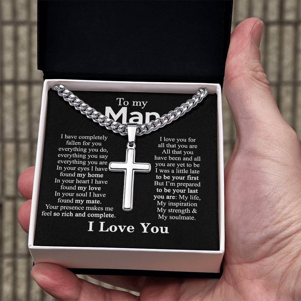 To My Man Cross Necklace Gift From Soulmate, Wife To Husband, Jewelry Gift For Mens, Necklace Gift For Man Gift Necklace, Cross Pendant Gift For Man From Soulmate, Women And Man Cross Necklace Gift
