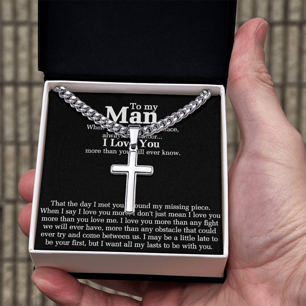 To My Man Cross Necklace Gift From Soulmate, Wife, Girlfriend, To Men Cross Pendant, Jewelry Gift For Mens, Boyfriend Gift Necklace Man Gift Cross Necklace Gift For Man, Women And Man Necklace