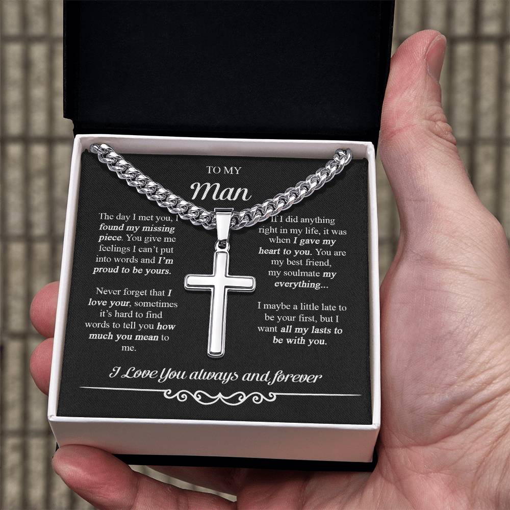 To My Man Cross Necklace From Women Wife Soulmate, Girlfriend To Boyfriend Cross Necklace Birthday Gifts For Man, Anniversary Jewelry Gift For Men, Man Cross Necklace Gift For Him Necklace Pendant