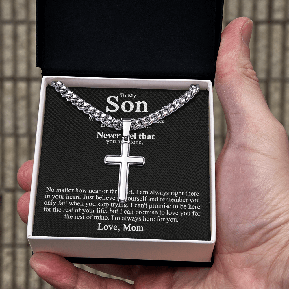 To My Son Cross Necklace from Mom, Cross Pendant Gifts for Son, Pendant Gift for Son On Birthday Anniversary Jewelry For Men, Christmas Necklace Gift For Son, Artisan Cross Necklace Gift For Son