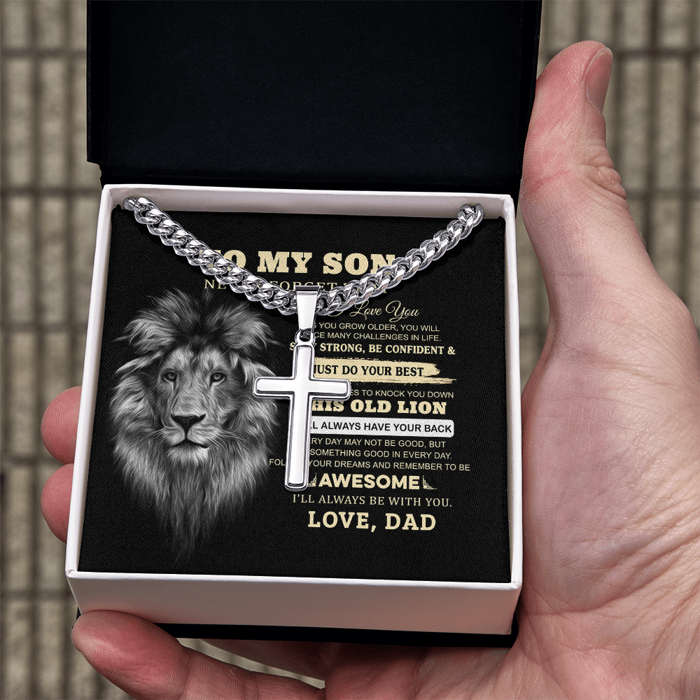Personalized Engraved Cross Necklace For Son, To My Son Necklace From Dad Gift