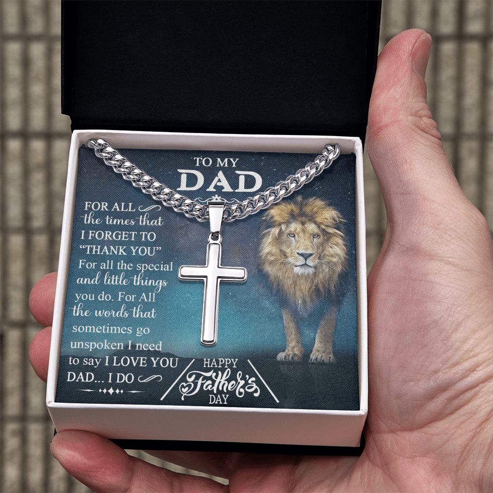 Lion Dad Cross Necklace, To My Dad Lion Cross Necklace From Daughter, Thank You For Dad Cross Necklace, Gift Necklace For Dad, Lion Father And Daughter Cross Pendant, Jewelry Gift For Men, Daddy