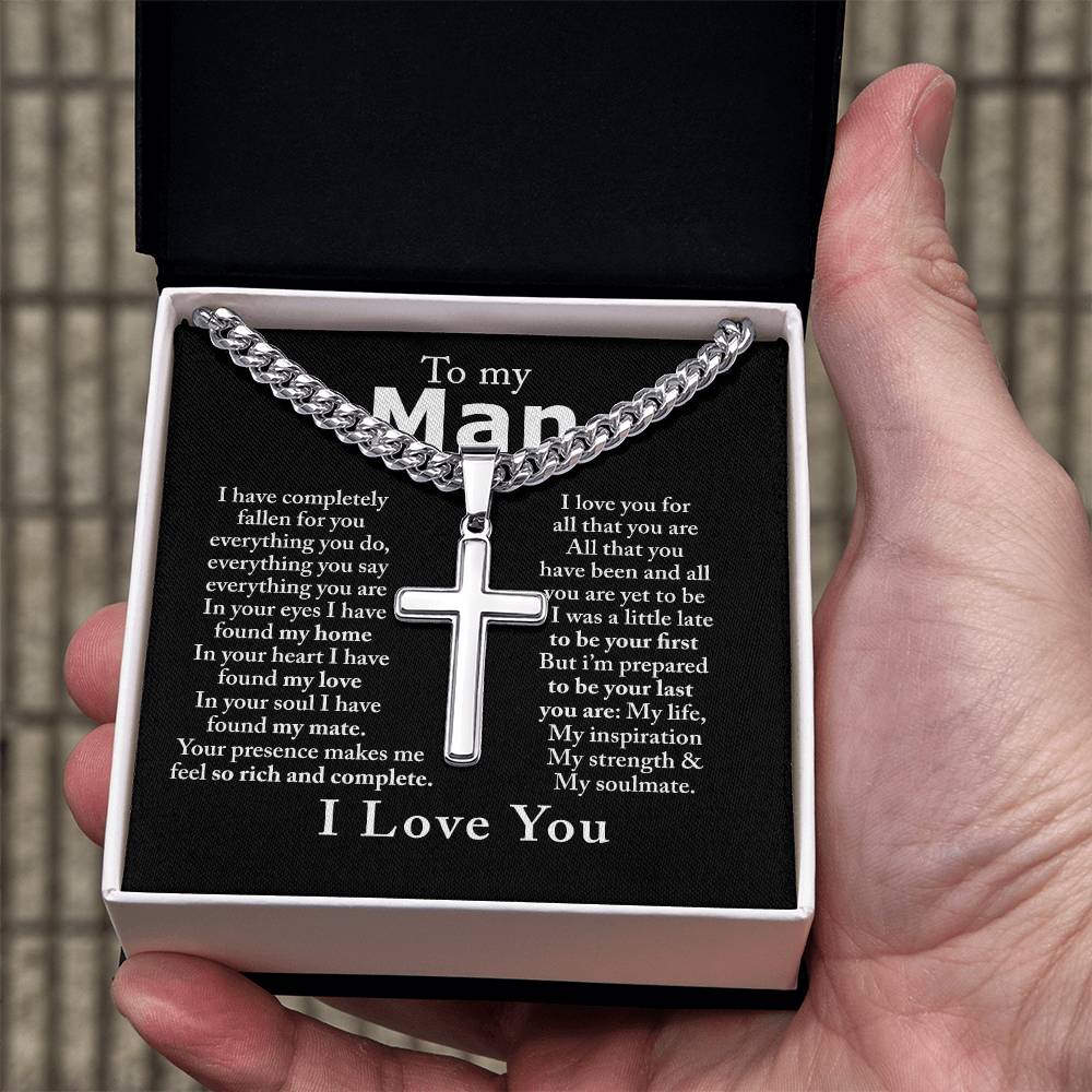 To My Man Cross Necklace From Women, Gift Cross Necklace For Man, Boyfriend, Birthday Gift Cross Necklace From Soulmate Wife Jewelry For Men, Mans Gift Cross Necklace For Man, Necklace Gift For Him