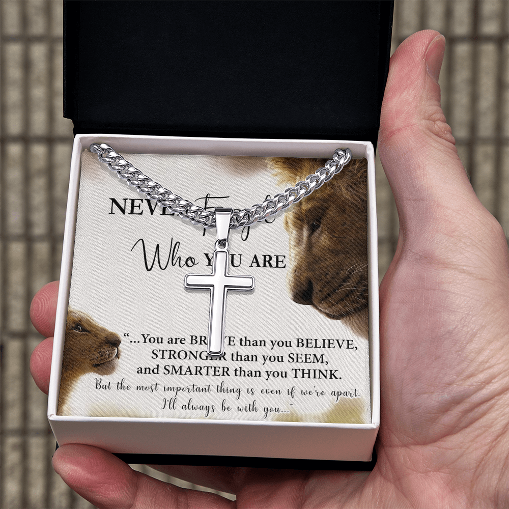 Father And Son Lion Cross Necklace Gift From SOn, Never Forget Necklace Gift From Son, Lion Dad Cross Necklace Birthday Gifts For Father Jewelry Son Gifts From Dad, Father's Day Necklace Gifts