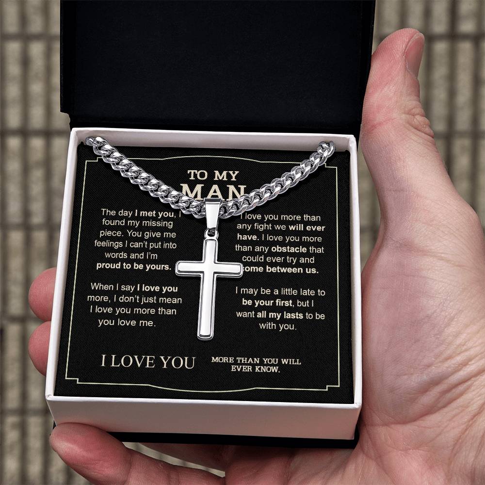 To My Man Cross Necklace From Women, Wife From Husband Gifts Cross Necklace For Man On Birthday Communion Present Necklace From Fiance, Jewelry Gift For Men, Stainless Cross Necklace Gift For Him
