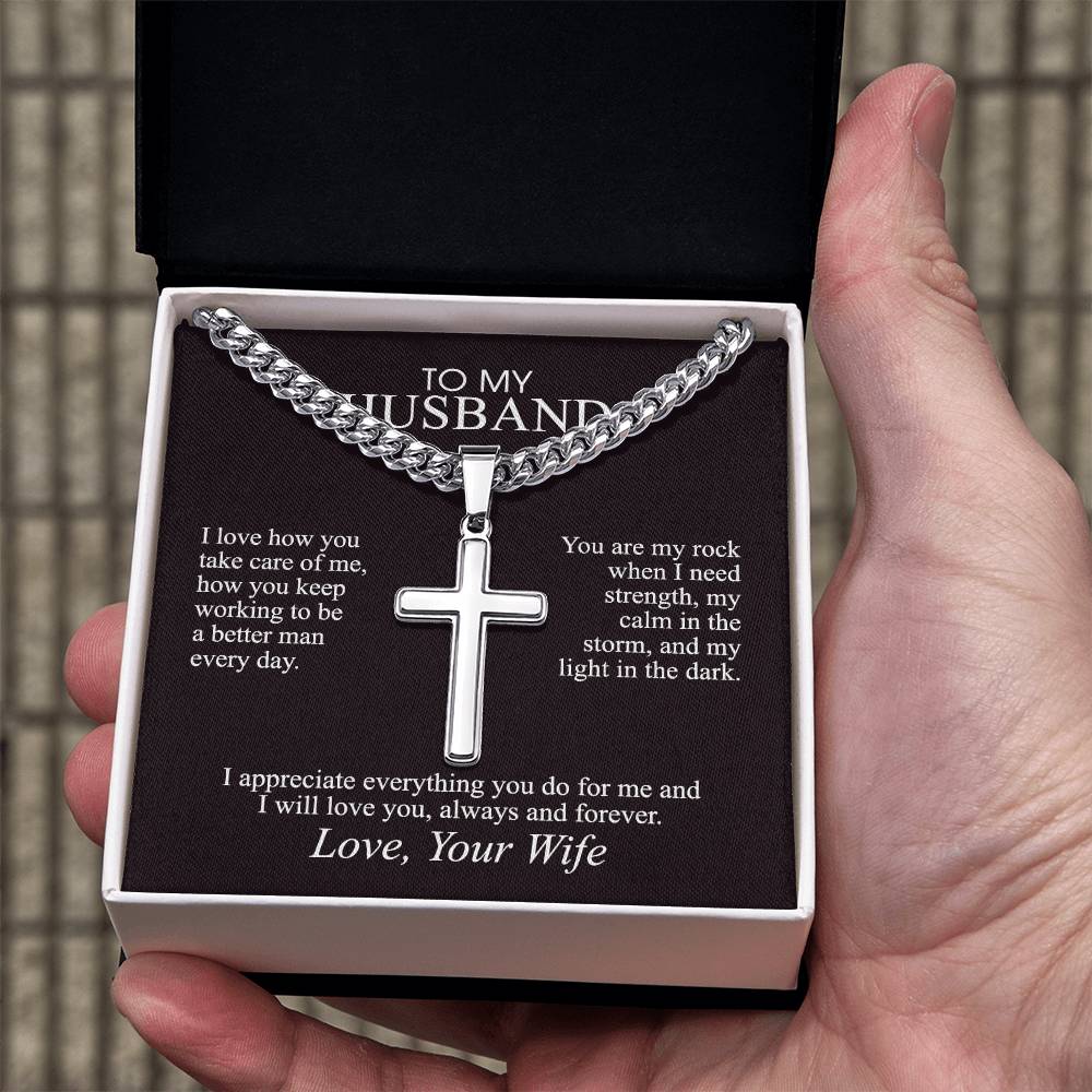 To My Husband Cross Necklace Gift From Wife, Soulmate Personalized Engraved Cross Necklace Gift For Husband, Jewelry Gift For Men, Mans Gift Necklace For Him, Husband And Wife Cross Necklace Gift