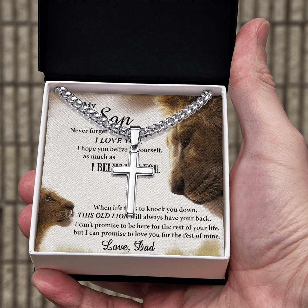 Son Lion Gifts Necklace from Dad, To My Son Cross Necklace Gift from Dad, My Son Necklace from Dad, Father And To My Son Cross Necklace from Dad, Graduation Gift for Son from Dad, Lion Dad and Son