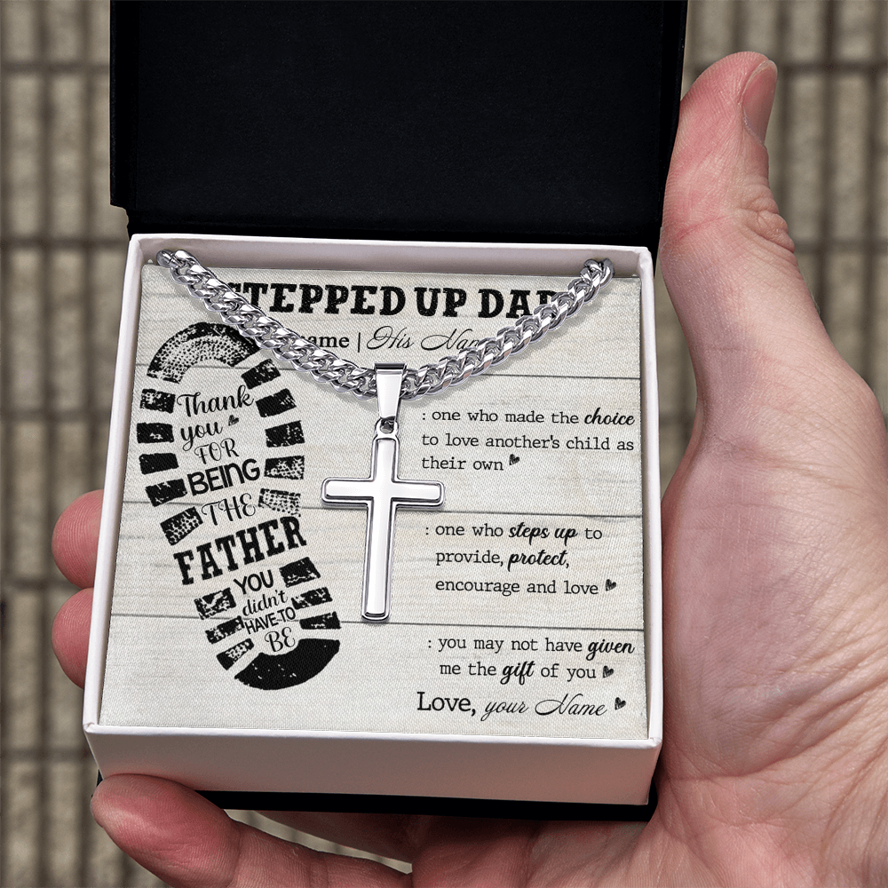 Step Dad Gifts Necklace - Stepped Up Dad Cuban Link Chain Necklace, Fathers Day Necklace Cuban Link Chain from Step Son Daughter To Step Dad Gift of You Stainless Steel and Message Card Gift