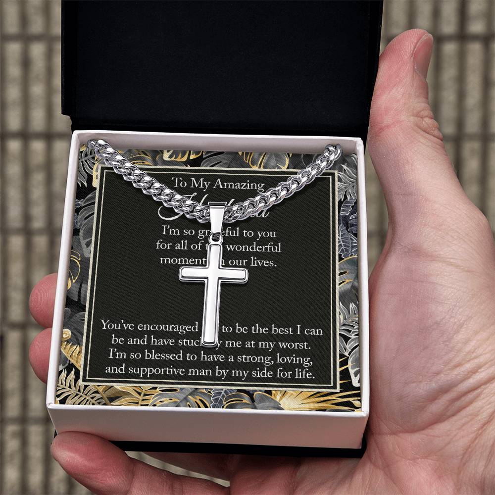 Husband And Wife Gift Necklace, To My Amazing Husband Cross Necklace From Wife Jewelry For Men Stainless Artisan Cross Necklace Gift For Husband, Jewelry Gift For Men, Man Gift Necklace For Him