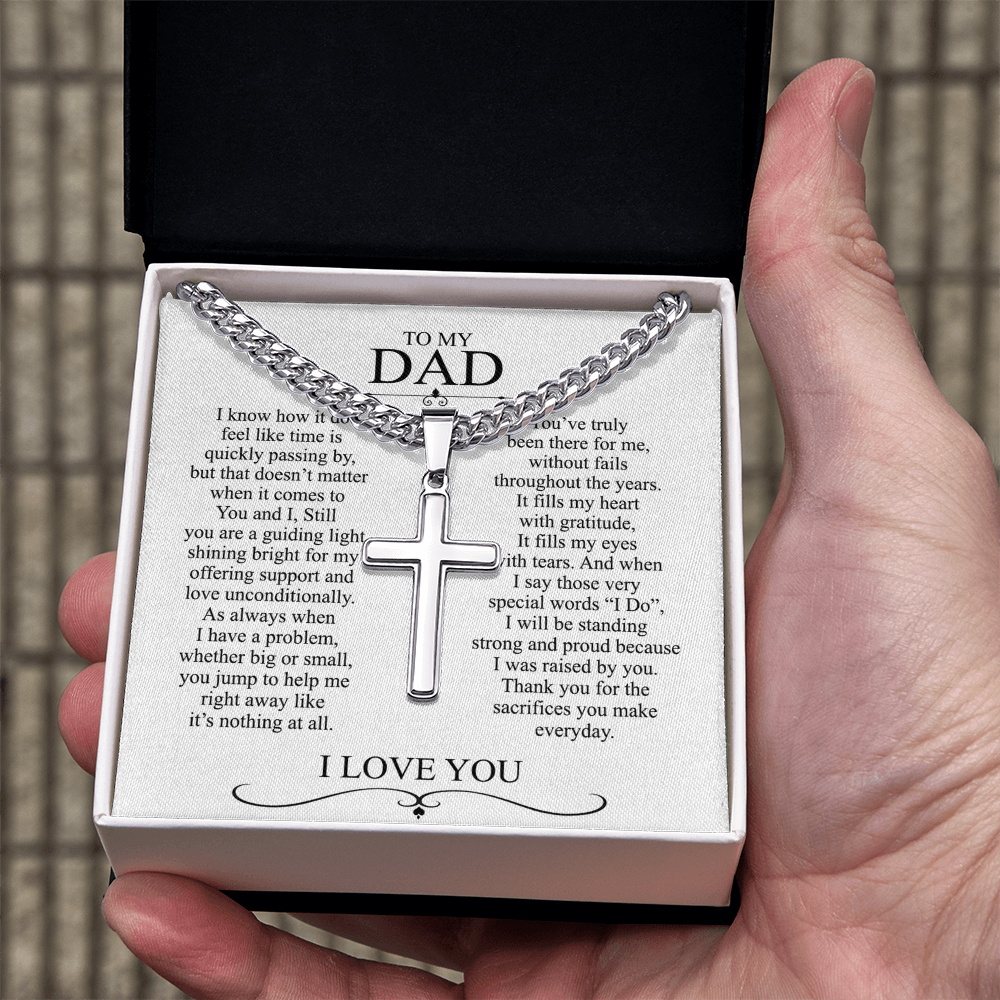 To My Dad Cross Necklace From Daughter, Gift For Dad On Happy Father's Day Jewelry Gift For Men, Stainless Cross Necklace Gift For Dad From Her, Father And Daughter Cross Pendant Gift For Him