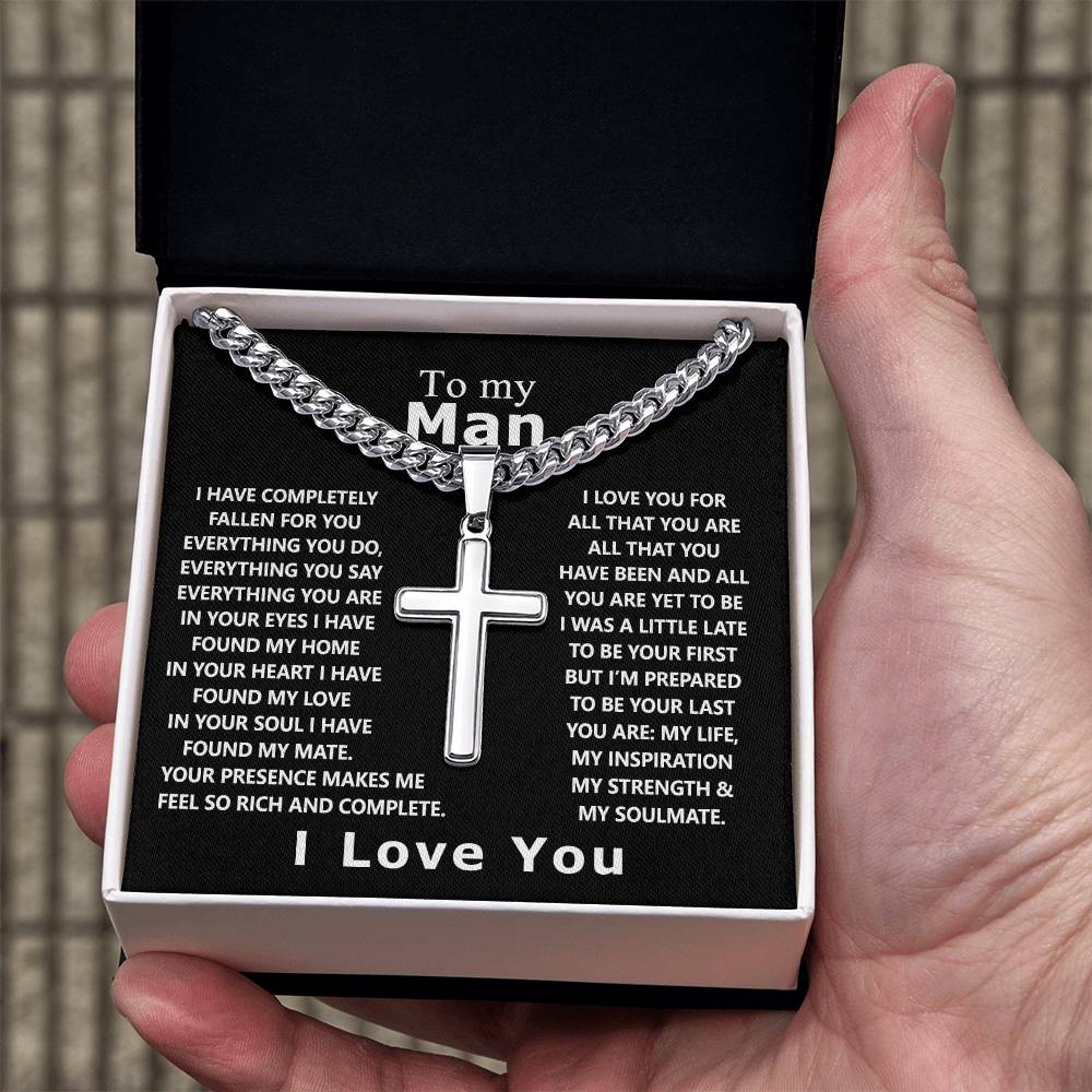 To My Man Cross Necklace From Soulmate, Girls Jewelry Gift For Men, Mans Necklace Gifts, Boyfriend Necklace Gift From Girlfriend, Cross Necklace For Husband From Wife Cross Necklace Gift For Him