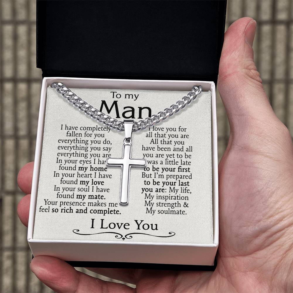 To My Man Cross Necklace From Soulmate, Wife Necklace For Man, Jewelry Gift For Mens, Man Gift Necklace Women And Man Cross Necklace Gift For Him, Husband And Wife Cross Necklace Pendants