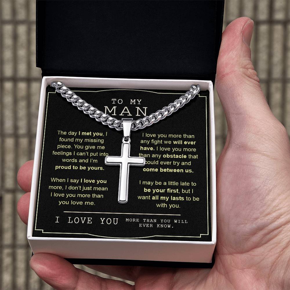 To My Man Cross Necklace From Women, Gift Cross Necklace For Man, Boyfriend, Birthday Gift Cross Necklace From Soulmate Wife Jewelry For Men, Gift Cross Necklace For Man, Him Necklace Gift From Her