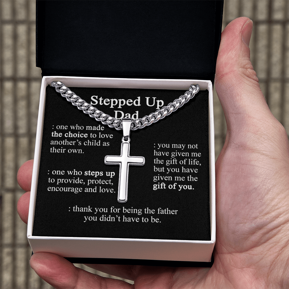 Stepped Up Dad Cross Necklace, To My Dad Cross Necklace From Daughter, Father And Daughter Cross Necklace, Jewelry Gift For Dad, Dad Gift Necklace, Jewelry Gift For Men, Mans Gift Pendant For Him