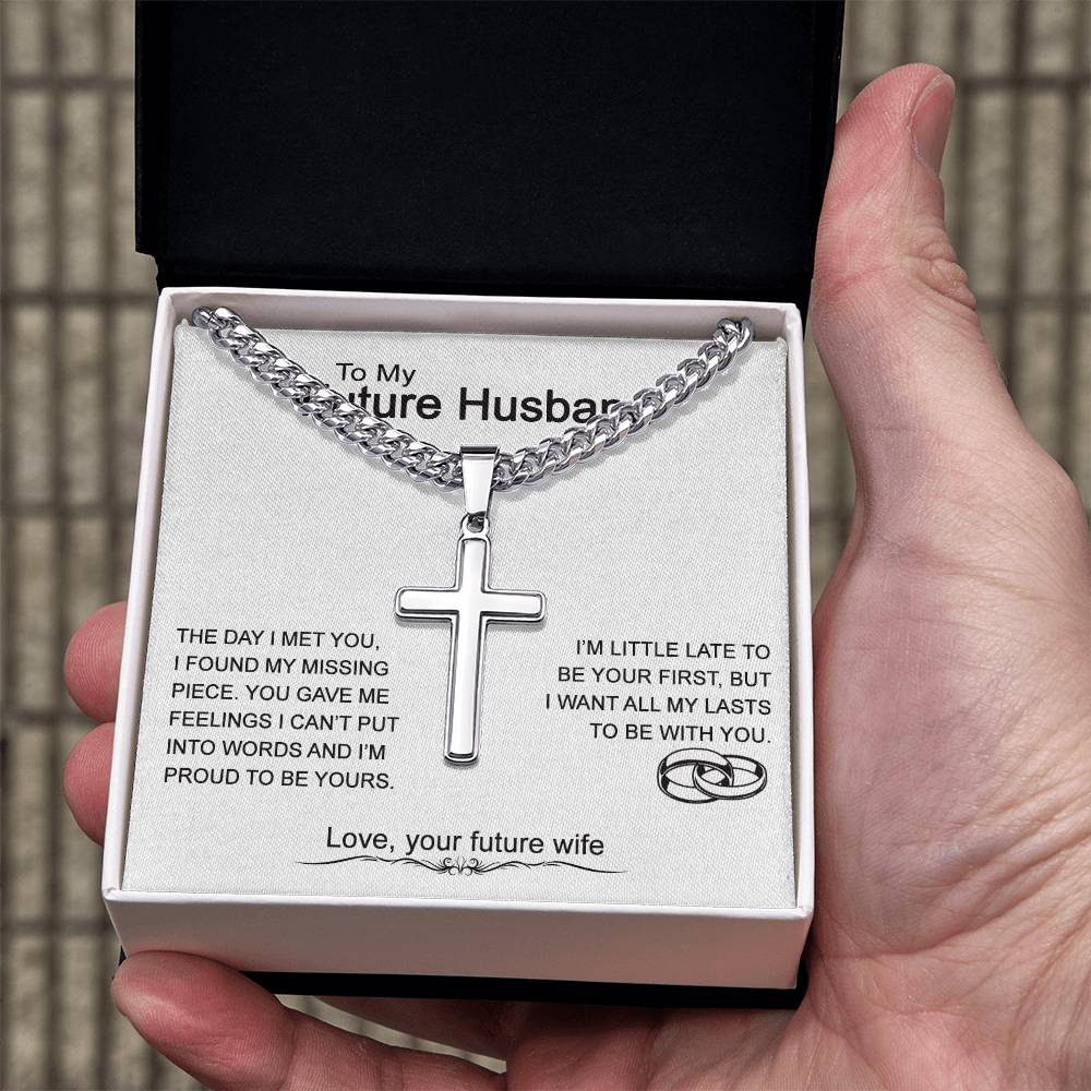 To My Future Husband Cross Necklace From Wife, Soulmate Jewelry Gift For Men, Mans Gift Necklace, Husband And Wife Cross Necklace Pendant, Future Husband Gift Necklace, Cross Necklace Gift For Him
