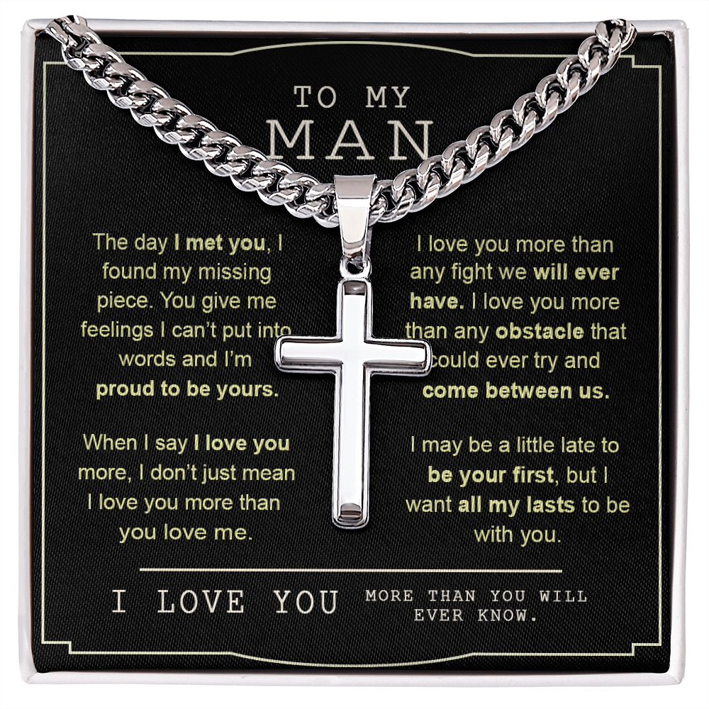 To My Man Cross Necklace From Women, Gift Cross Necklace For Man, Boyfriend, Birthday Gift Cross Necklace From Soulmate Wife Jewelry For Men, Gift Cross Necklace For Man, Him Necklace Gift From Her