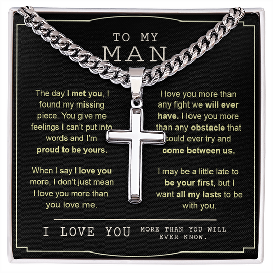 To My Man Cross Necklace From Women, Gift Cross Necklace For Man, Boyfriend, Birthday Gift Cross Necklace From Soulmate Wife Jewelry For Men, Gift Cross Necklace For Man, Him Necklace Gift From Her