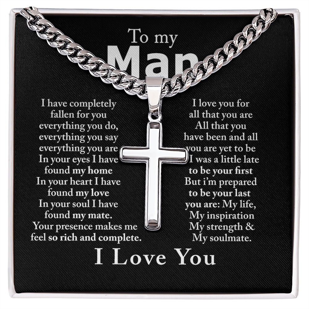 To My Man Cross Necklace From Women, Gift Cross Necklace For Man, Boyfriend, Birthday Gift Cross Necklace From Soulmate Wife Jewelry For Men, Mans Gift Cross Necklace For Man, Necklace Gift For Him