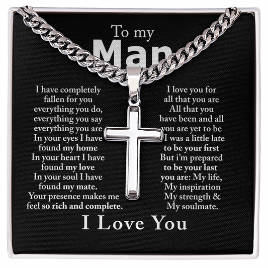 To My Man Cross Necklace From Women, Gift Cross Necklace For Man, Boyfriend, Birthday Gift Cross Necklace From Soulmate Wife Jewelry For Men, Mans Gift Cross Necklace For Man, Necklace Gift For Him