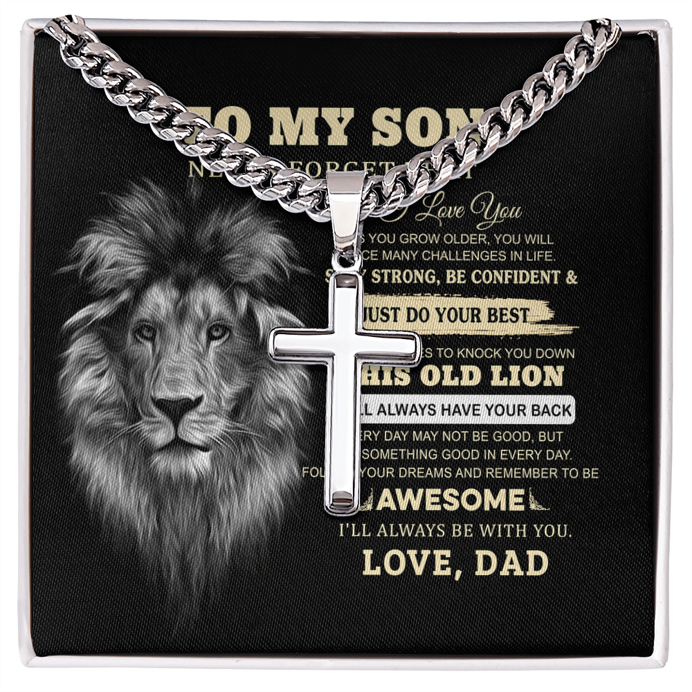 Personalized Engraved Cross Necklace For Son, To My Son Necklace From Dad Gift
