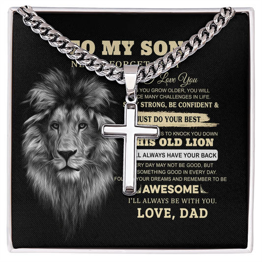 Personalized Engraved Cross Necklace For Son, To My Son Necklace From Dad Gift