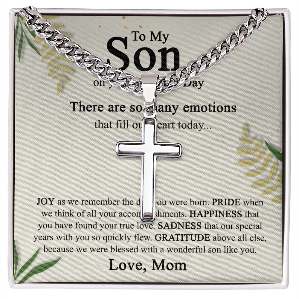 To My Son On His Wedding Day Cross Necklace from Mom, Gifts Cross Necklace for Son on Wedding Day from Mom, Mother Gift Necklace To Son on Wedding Day, Necklace for Son, Jewelry Gift For Boys Men Cuban Chain with Artisan Cross Necklace  B09N7BJRX1