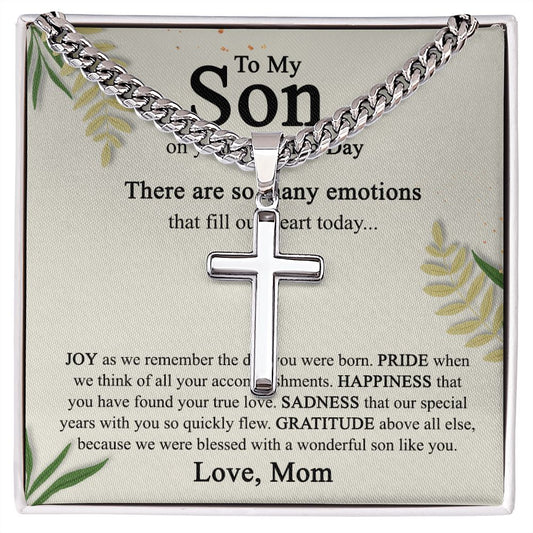 To My Son On His Wedding Day Cross Necklace from Mom, Gifts Cross Necklace for Son on Wedding Day from Mom, Mother Gift Necklace To Son on Wedding Day, Necklace for Son, Jewelry Gift For Boys Men Cuban Chain with Artisan Cross Necklace  B09N7BJRX1