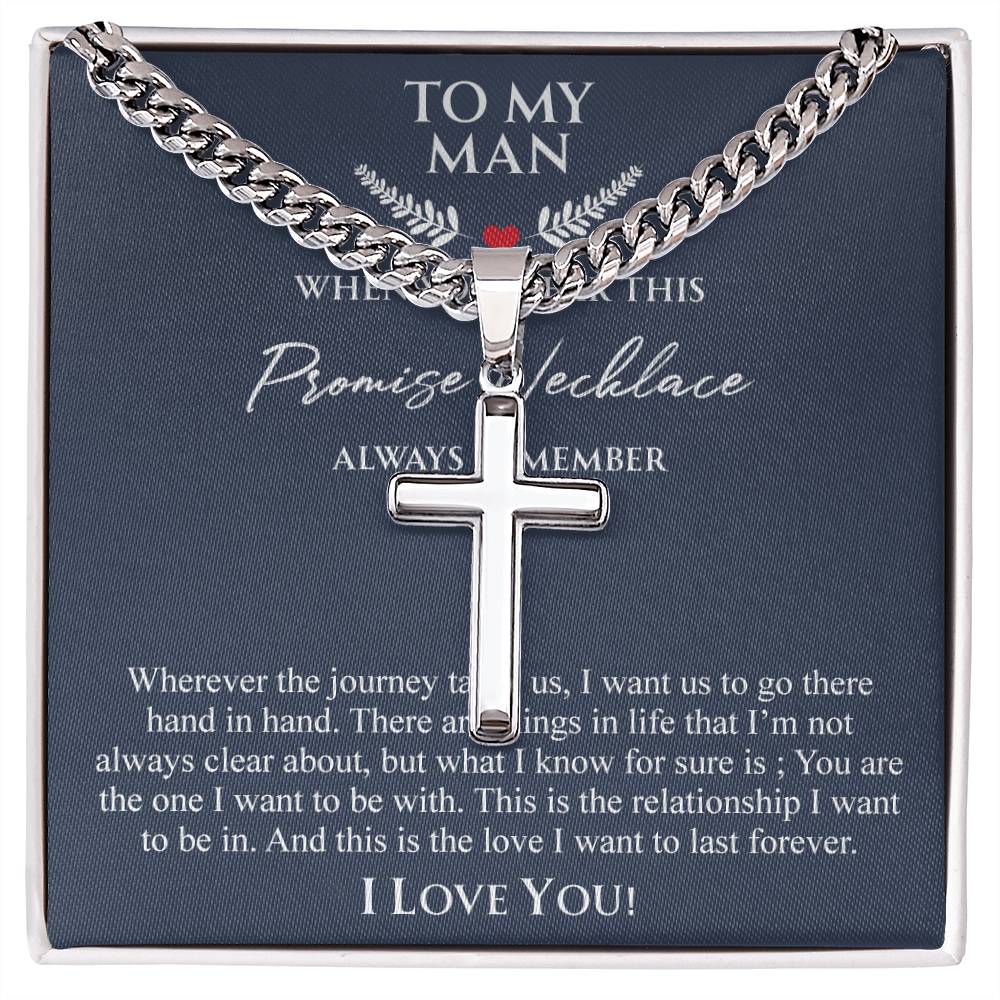 To My Man Necklace Anniversary Gift for Boyfriend, Boyfriend Birthday Gift 175087501988 Cuban Chain with Artisan Cross Necklace