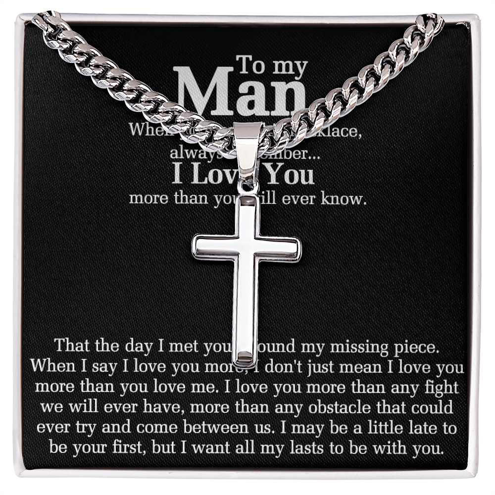 To My Man Cross Necklace Gift From Soulmate, Wife, Girlfriend, To Men Cross Pendant, Jewelry Gift For Mens, Boyfriend Gift Necklace Man Gift Cross Necklace Gift For Man, Women And Man Necklace