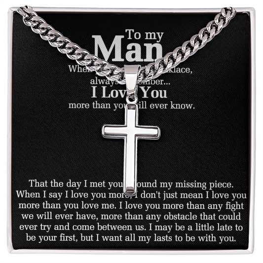 To My Man Cross Necklace Gift From Soulmate, Wife, Girlfriend, To Men Cross Pendant, Jewelry Gift For Mens, Boyfriend Gift Necklace Man Gift Cross Necklace Gift For Man, Women And Man Necklace