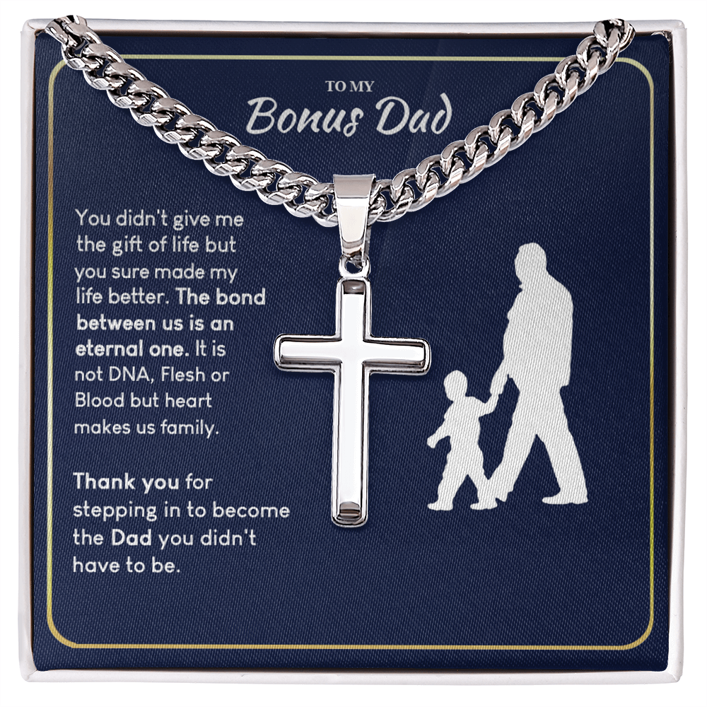 Bonus Dad Gift Necklace, To My Dad Cross Necklace From Son, Thank You Necklace Gift For Dad, Jewelry Gift For Men, Mans Gift Cross Pendant, Father And Son Cross Necklace Gift For Him, Bonus Dad Gift