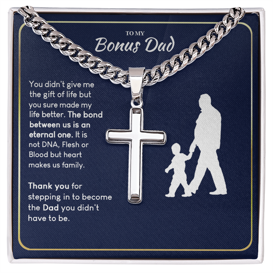Bonus Dad Gift Necklace, To My Dad Cross Necklace From Son, Thank You Necklace Gift For Dad, Jewelry Gift For Men, Mans Gift Cross Pendant, Father And Son Cross Necklace Gift For Him, Bonus Dad Gift