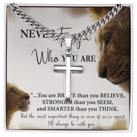 Father And Son Lion Cross Necklace Gift From SOn, Never Forget Necklace Gift From Son, Lion Dad Cross Necklace Birthday Gifts For Father Jewelry Son Gifts From Dad, Father's Day Necklace Gifts