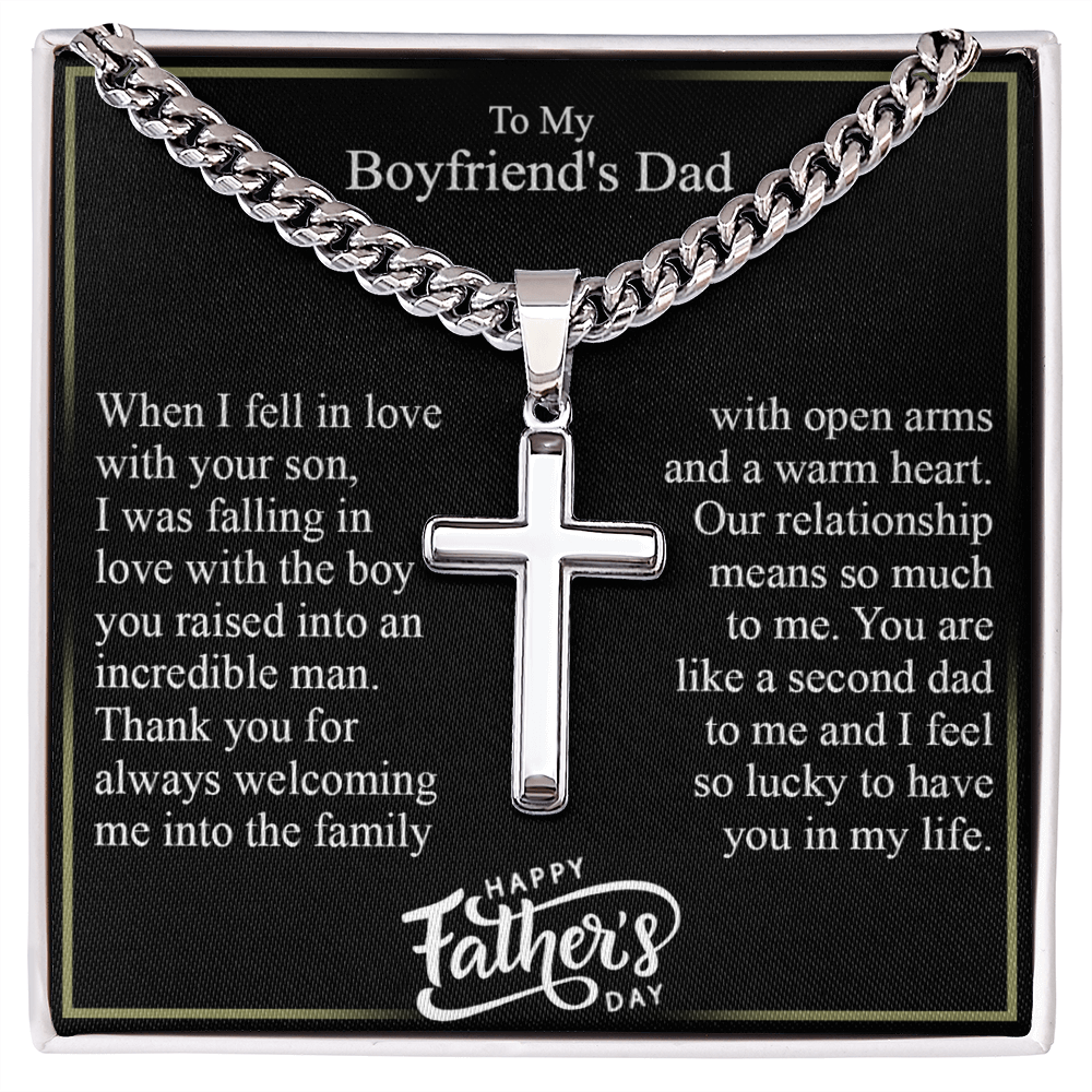 To My Boyfriend's Dad Cross Necklace From Daughter, Father's Day Pendant Gift for Boyfriend's Father, Personalized Cross Necklace For Boyfriend's Dad, Gift Necklace For Him, Jewelry Gift For Men