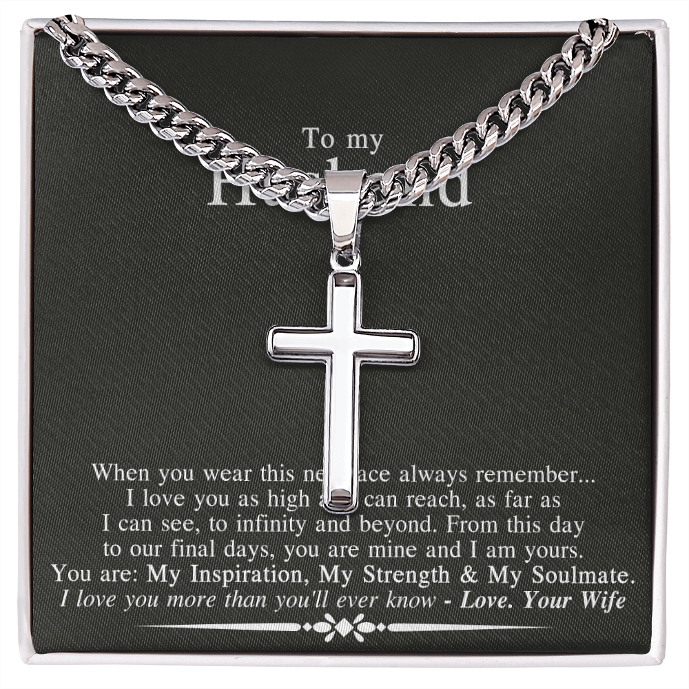 To My Husband Cross Necklace From Wife, Husband And Wife Cross Necklace, Jewelry Gift For Men, Man Gift Necklace, Wife To Husband Cross Necklace Pendant, My Soulmate My Love Necklace Gift For Him