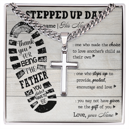 Step Dad Gifts Necklace - Stepped Up Dad Cuban Link Chain Necklace, Fathers Day Necklace Cuban Link Chain from Step Son Daughter To Step Dad Gift of You Stainless Steel and Message Card Gift