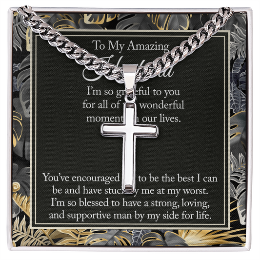 Husband And Wife Gift Necklace, To My Amazing Husband Cross Necklace From Wife Jewelry For Men Stainless Artisan Cross Necklace Gift For Husband, Jewelry Gift For Men, Man Gift Necklace For Him