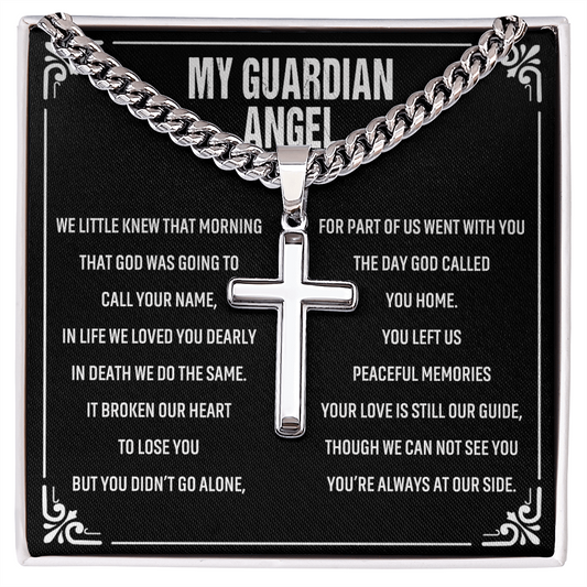 My Guardian Angel Cross Pendant Necklace Gift for Man, To My Husband Cross Necklace From Wife, Jewelry Gift For Men, Man's Gift Necklace, My Guardian Angel Necklace Gift For Men, Jewelry Gift For Him