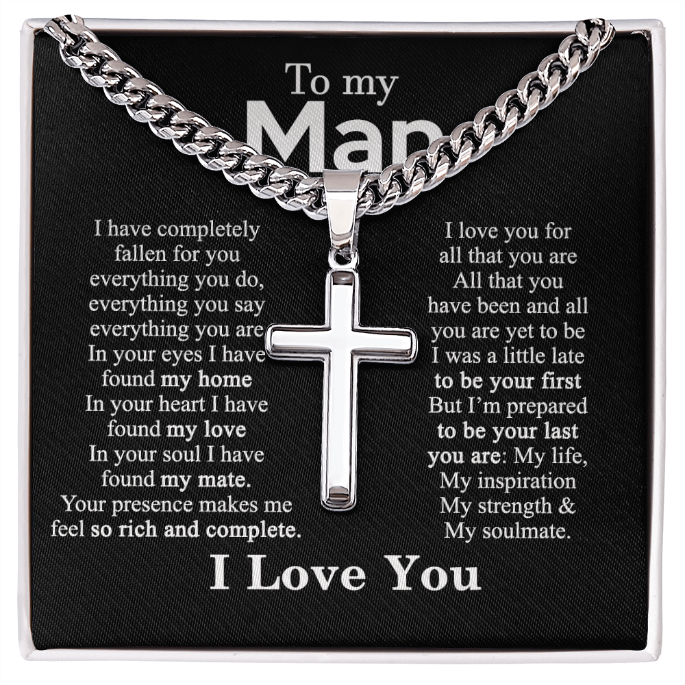 To My Man Cross Necklace Gift From Soulmate, Wife To Husband, Jewelry Gift For Mens, Necklace Gift For Man Gift Necklace, Cross Pendant Gift For Man From Soulmate, Women And Man Cross Necklace Gift