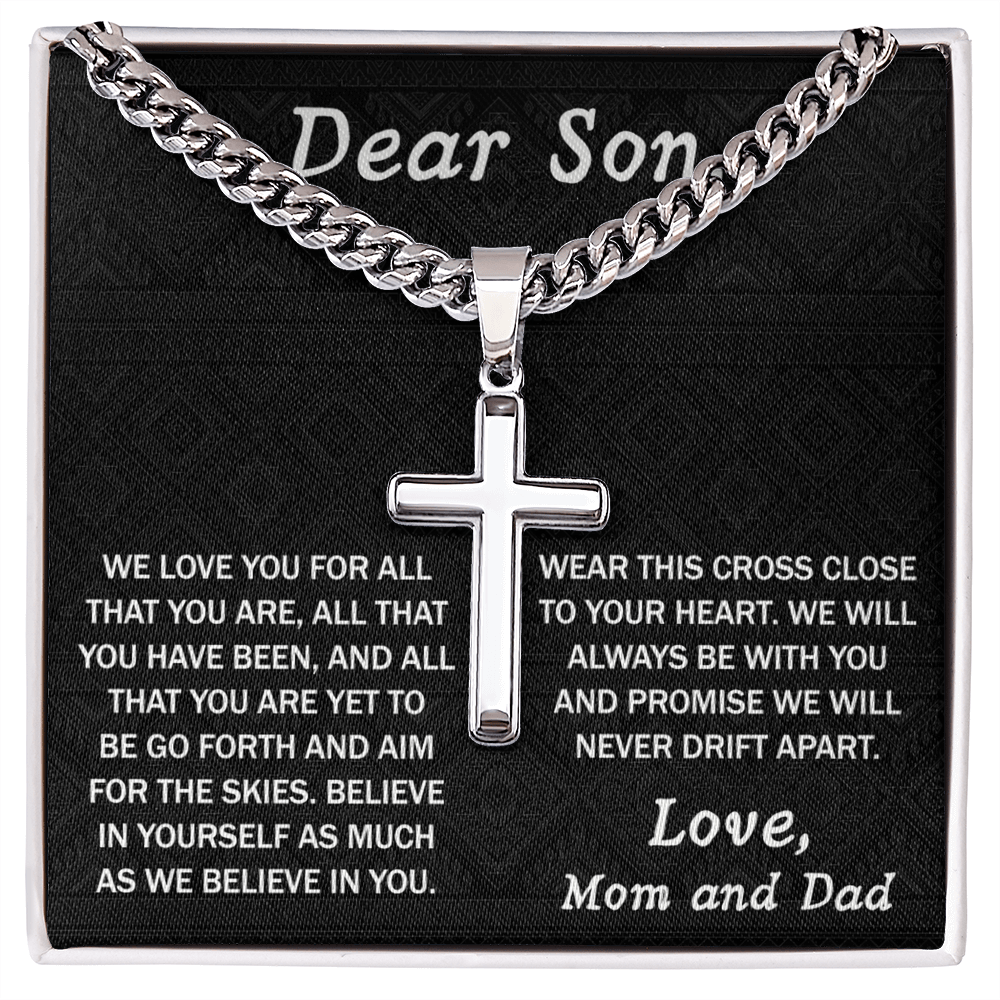 To My Son Cross Necklace From Mom, Jewelry Gift For Son, Necklace From Dad Birthday Christmas Graduation Gift from Dad Mom, Dear Son We Love You Pendant, Cross Necklace Gift For Boys, For Man