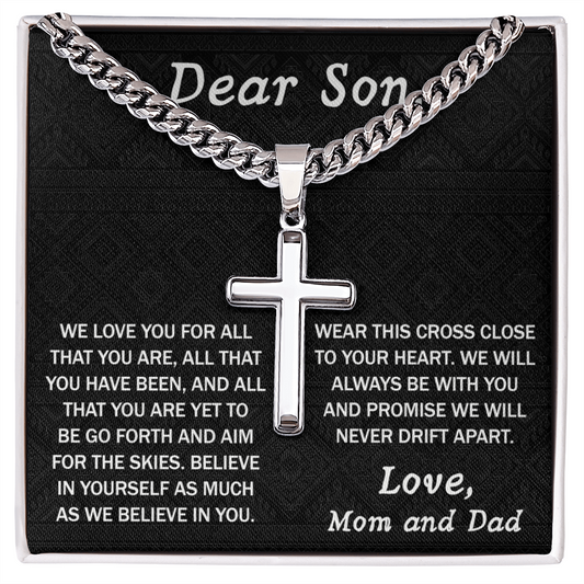 To My Son Cross Necklace From Mom, Jewelry Gift For Son, Necklace From Dad Birthday Christmas Graduation Gift from Dad Mom, Dear Son We Love You Pendant, Cross Necklace Gift For Boys, For Man